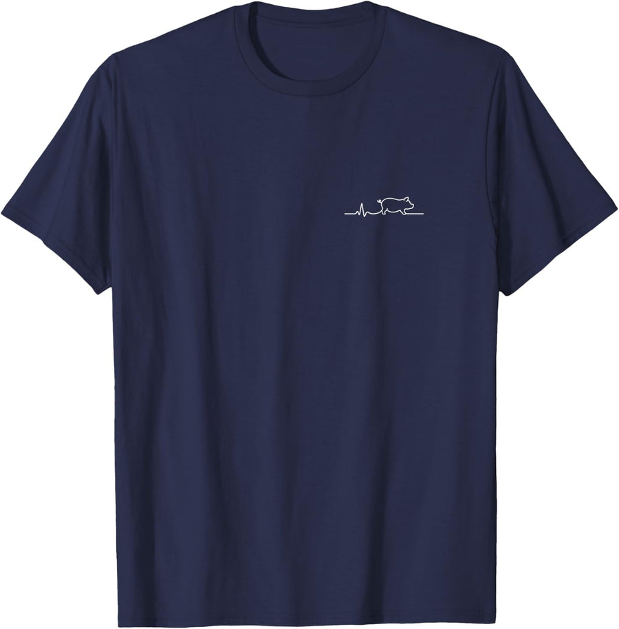Pig Heartbeat Minimalist Farm Animal Design T-Shirt - Navy Blue