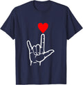 ASL I Love You Hand Heart American Sign Language T-Shirt - Navy Blue