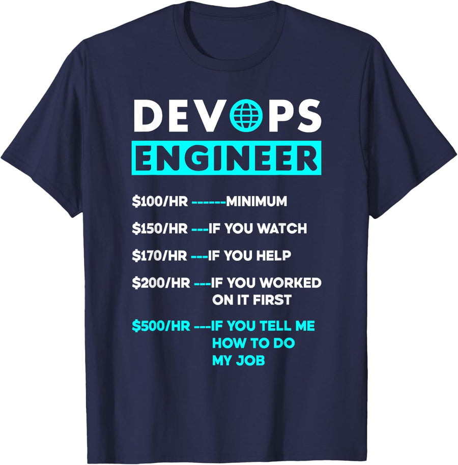 DevOps Engineer Cloud Computing Hourly Rate Funny T-Shirt - Navy Blue
