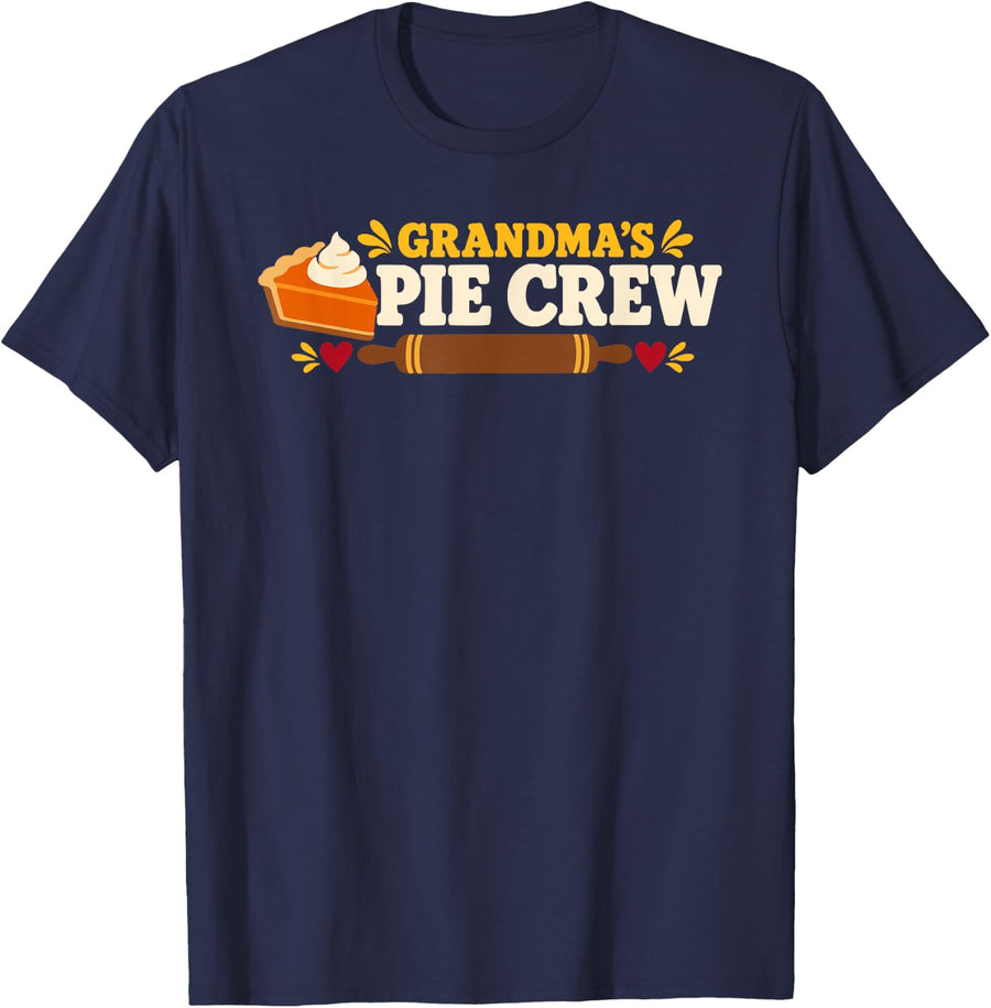 Grandma's Pie Crew Kitchen Crew Friendsgiving Pie Baker T-Shirt - Navy Blue