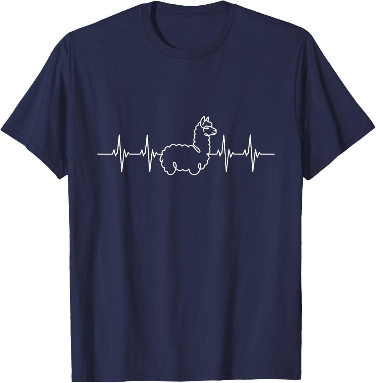 Llama Heartbeat Pulse Alpaca Lover Minimal Line Art T-Shirt - Navy Blue