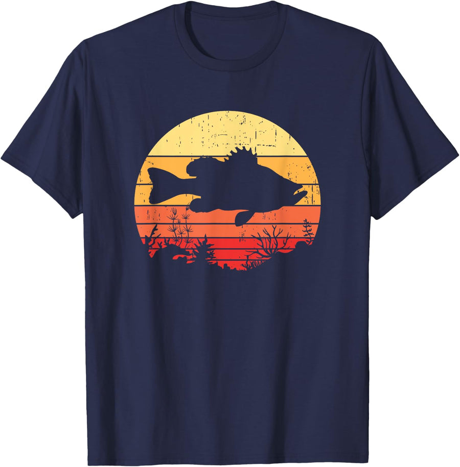 Retro Vintage Bass Fishing T-Shirt - Navy Blue