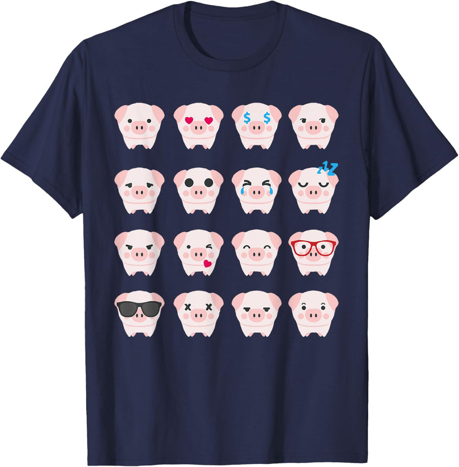 Many pig face emotions cute pig lover T-Shirt - Navy Blue