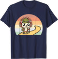 Cute Kawaii Retro Sunset Hedgehog T-Shirt - Navy Blue