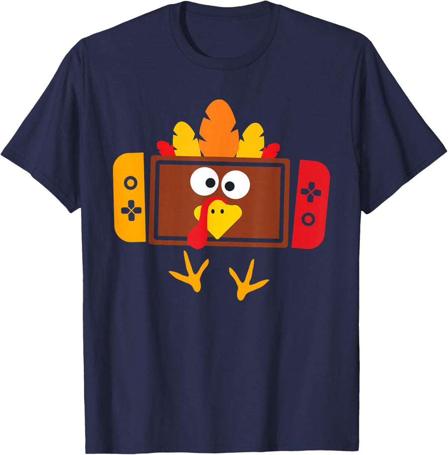 Video Games Thanksgiving Fall turkey gaming T-Shirt - Navy Blue