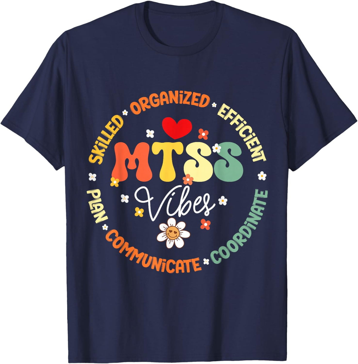 Groovy MTSS Vibes School Counselor Tees School Psychologist T Shirts - Navy Blue