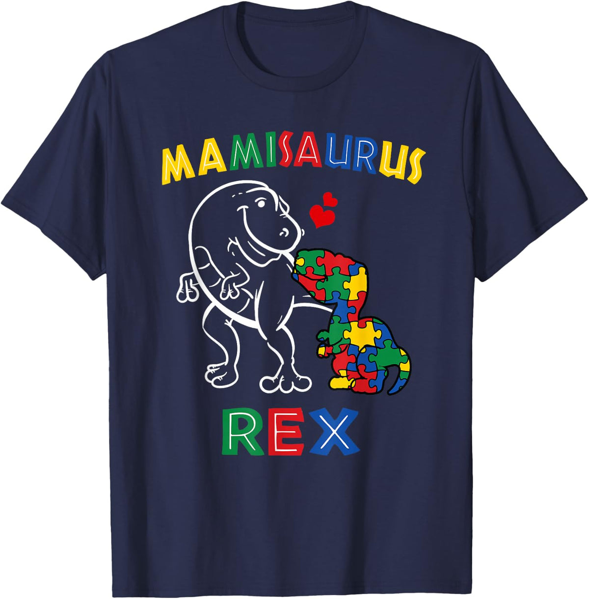 Mamisaurus Autism Awareness Mother's Day Mommy Dinosaur Mami T-Shirt - Navy Blue