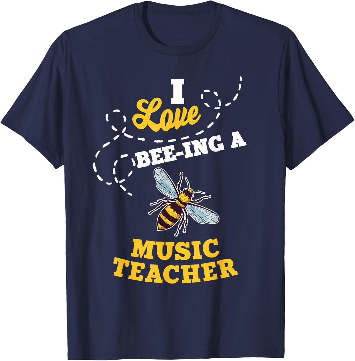 I Love Bee-Ing A Music Teacher Honey Bee Job Profession T-Shirt - Navy Blue