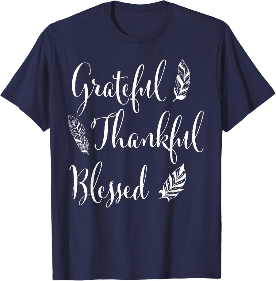 Grateful Thankful Blessed Woman Thanksgiving Gift Mom Mother T-Shirt - Navy Blue