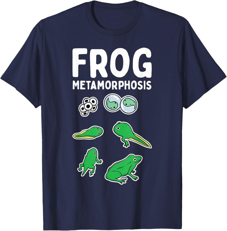 Frog Metamorphosis Frog Lifecycle Biology T-Shirt - Navy Blue