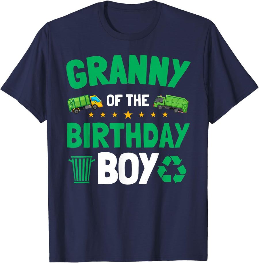 Granny Of The Birthday Boy Garbage Trucks Dump Tee Funny T-Shirt - Navy Blue