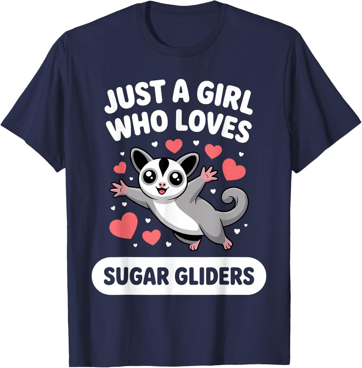 Sugar Glider Art for Girls Women Gliding Animal Sugar Glider T-Shirt - Navy Blue