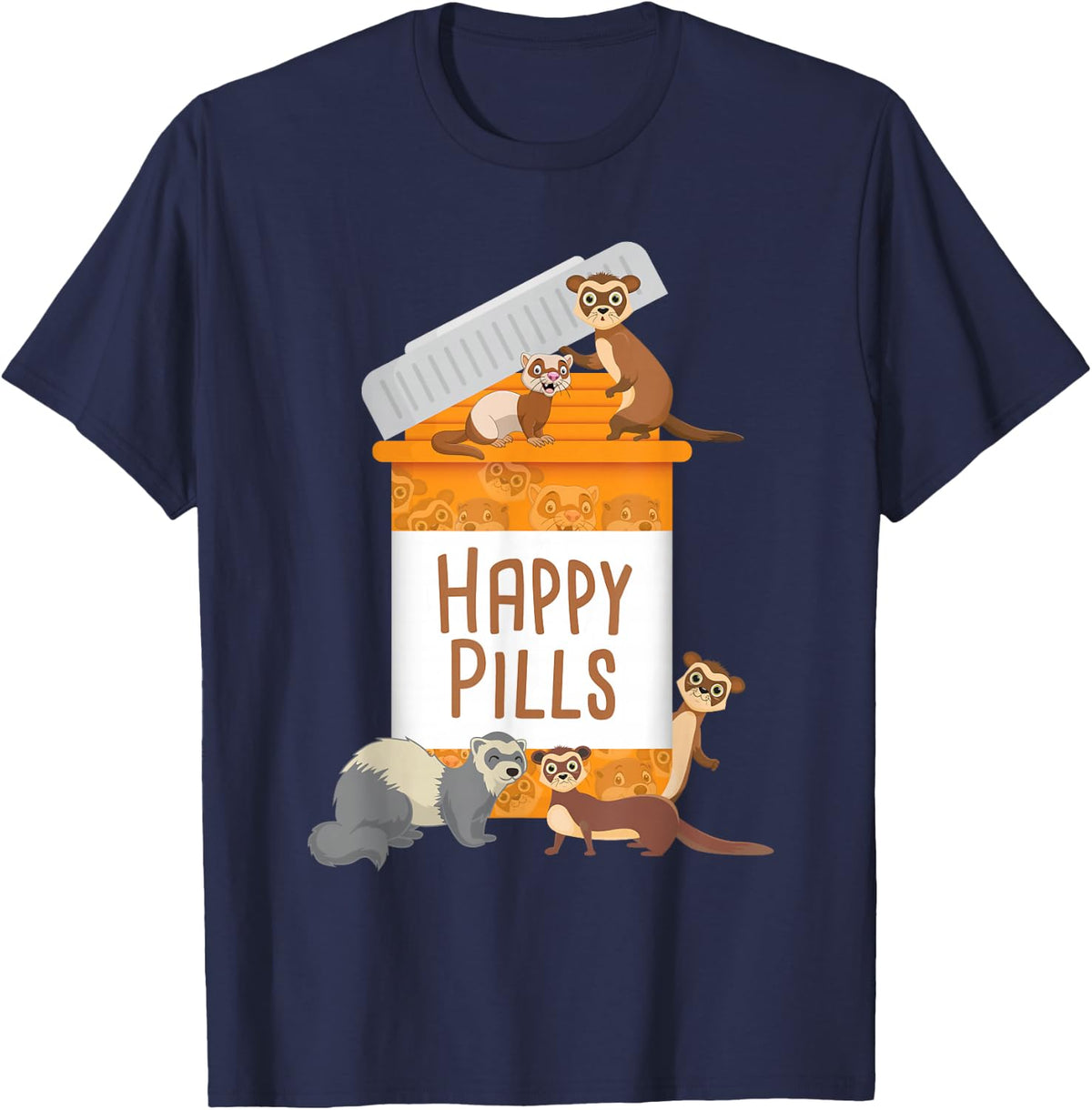 Happy Pills - Ferret Zoo Animal Lover Pet Owner T-Shirt Small - Navy Blue