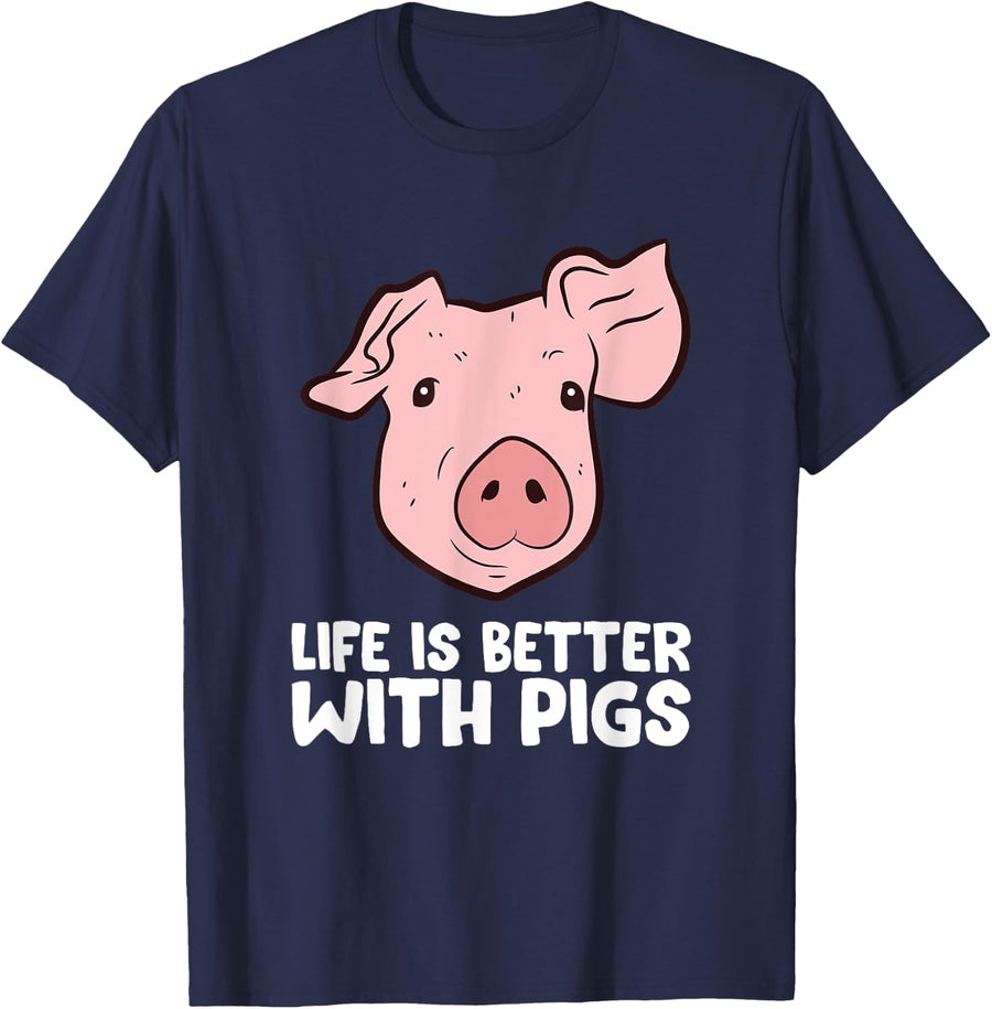 Life Is better With Pigs T-Shirt - Navy Blue