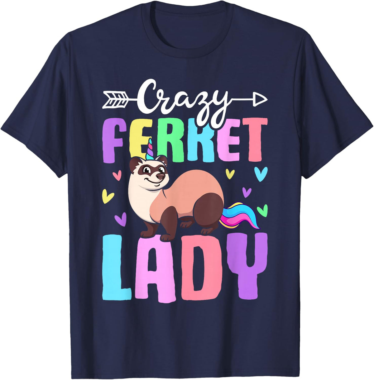 Crazy Ferret Lady Female Ferret Lover T-Shirt - Navy Blue