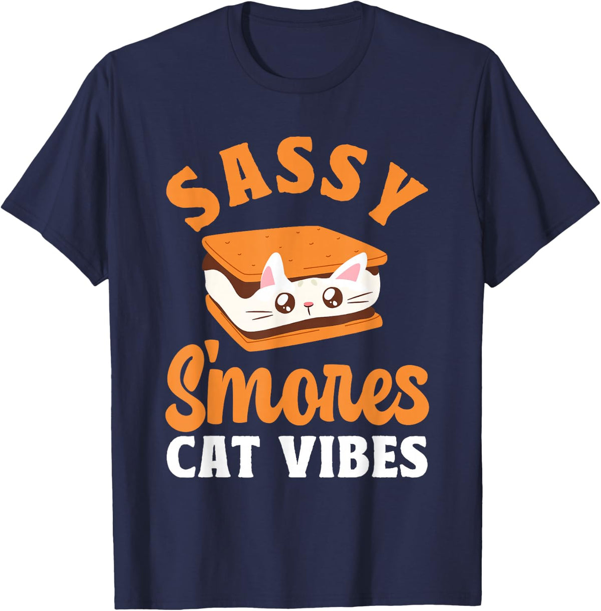 Camping S'mores Cat Lover Camp Fire Marshmallow Hiking T-Shirt - Navy Blue