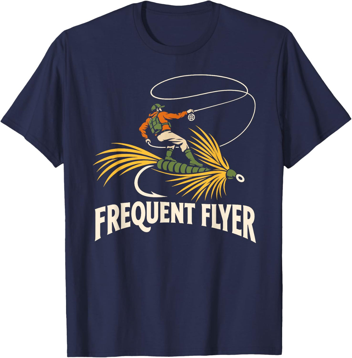 Fly Fishing Frequent Flyer T-Shirt - Navy Blue