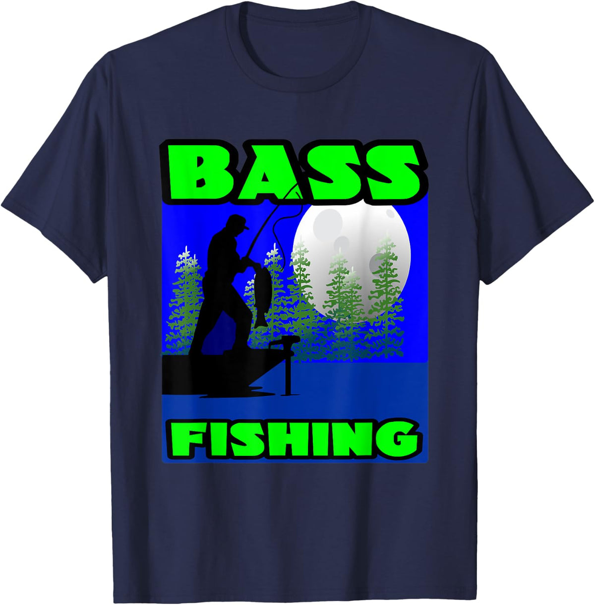 Bass Fishing Angler Fishing T-Shirt - Navy Blue