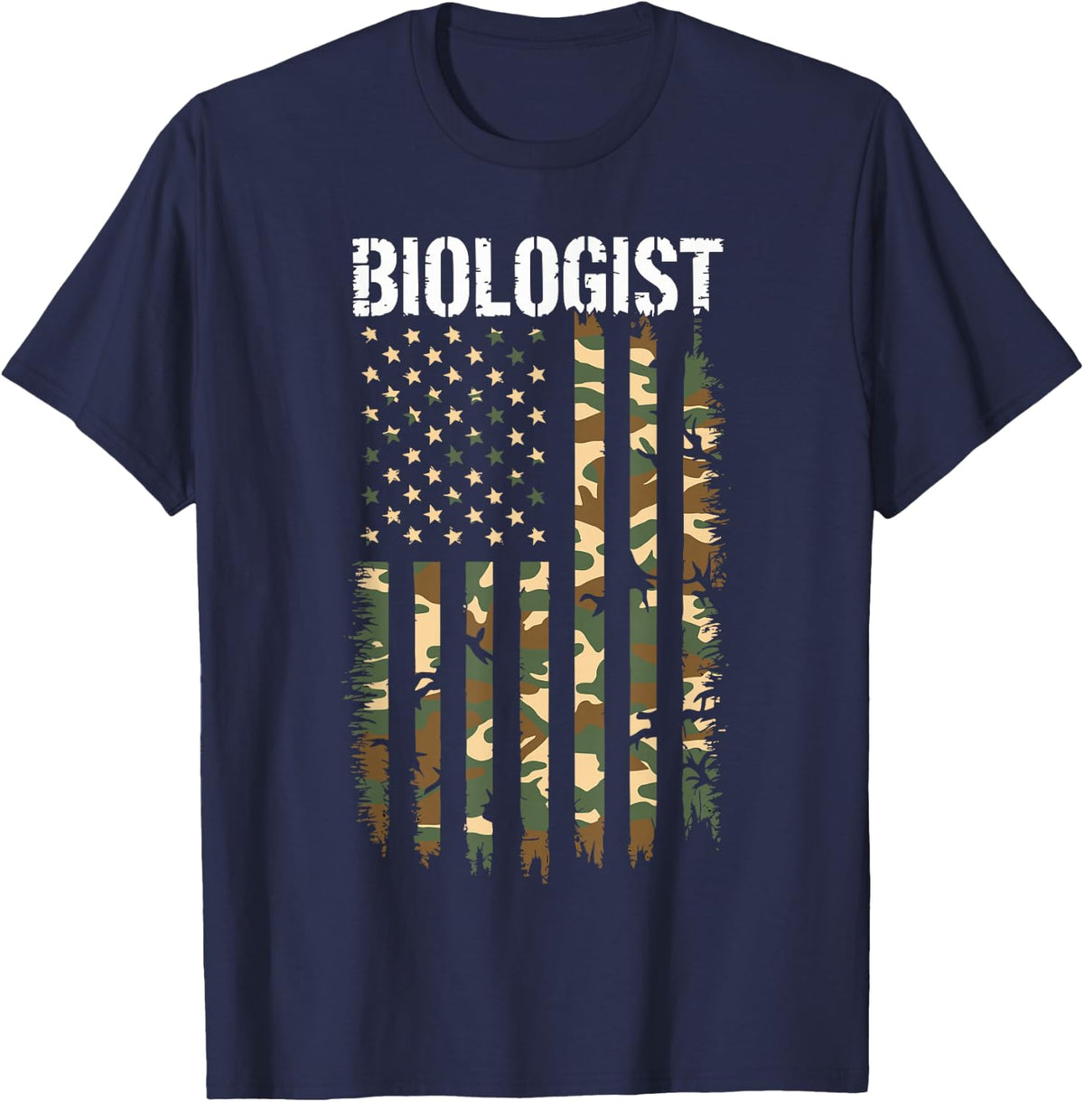 Biologist American Flag Camo T-Shirt - Navy Blue