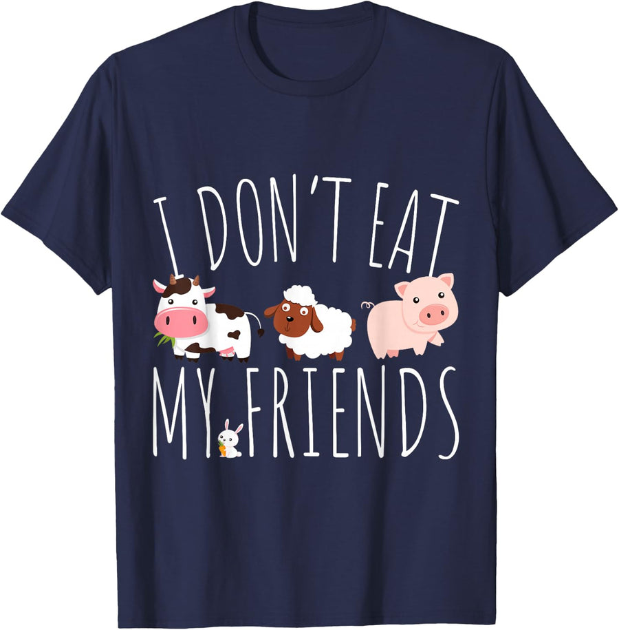 I Don't Eat My Friends Vegetarian Food Animal Lover Vegan T-Shirt - Navy Blue