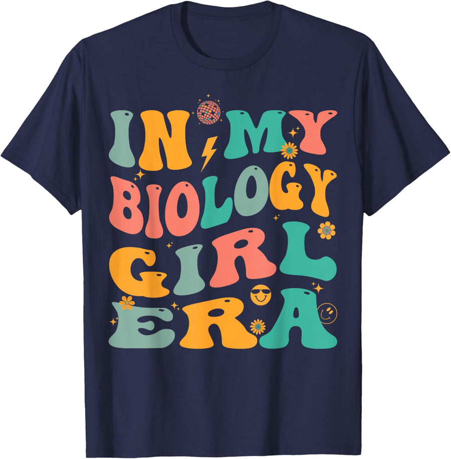 Retro Biology Girl Groovy Biologist T-Shirt - Navy Blue