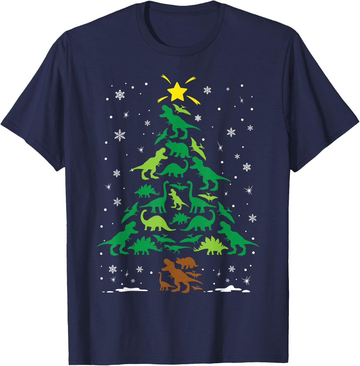 Dinosaur Trex Lovers Holiday Family Matching Christmas Tree T-Shirt - Navy Blue