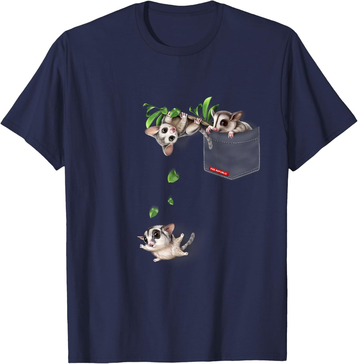 Happy Sugar Gliders Exploring Their Pocket Habitat T-Shirt - Navy Blue