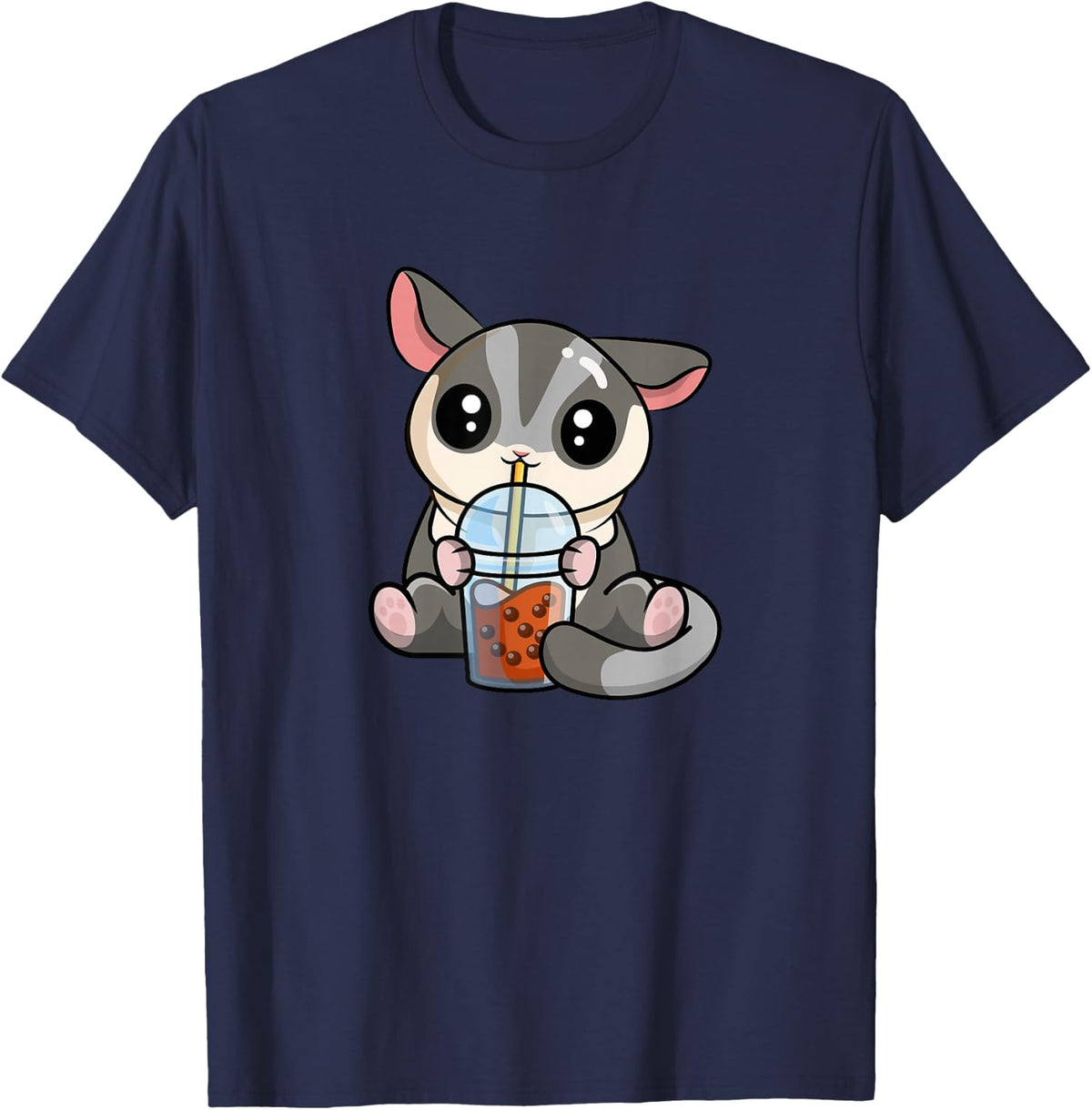 Cute Kawaii Boba Tea Bubble Tea Drinking Sugar Glider Lover T-Shirt - Navy Blue