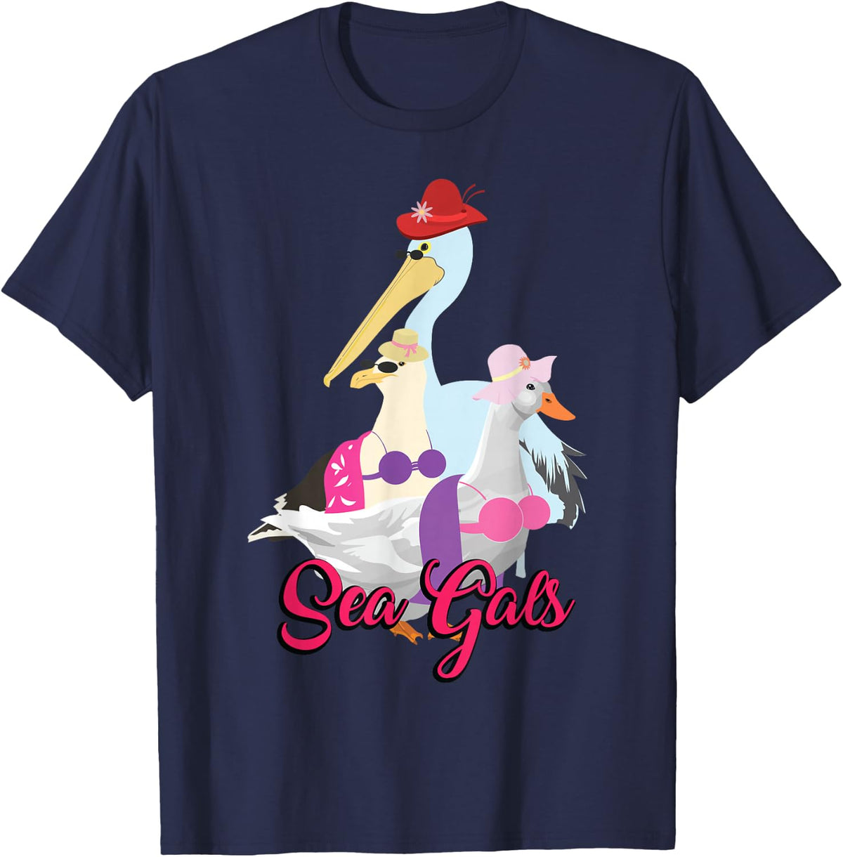 Sea Gals Funny Seagull Tees for Women Best Friends Bestie Squad T Shirts - Navy Blue