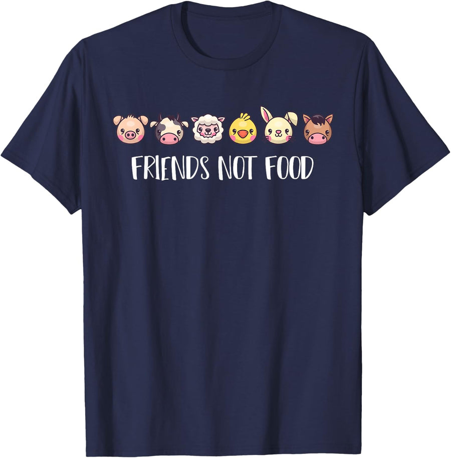 Vegan Friends Not Food Gift Animal Rights Veggie Food Trend T-Shirt - Navy Blue