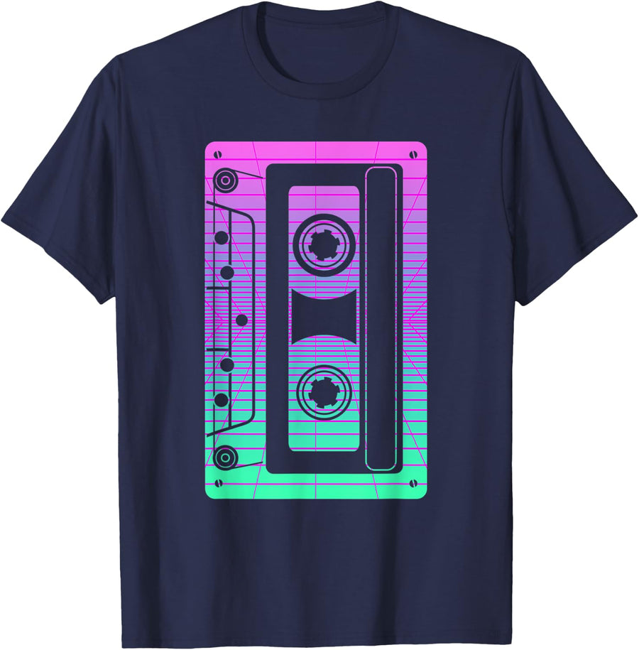 Cassette Tape 80s 90s synthwave Otaku Aesthetic Vaporwave T-Shirt - Navy Blue