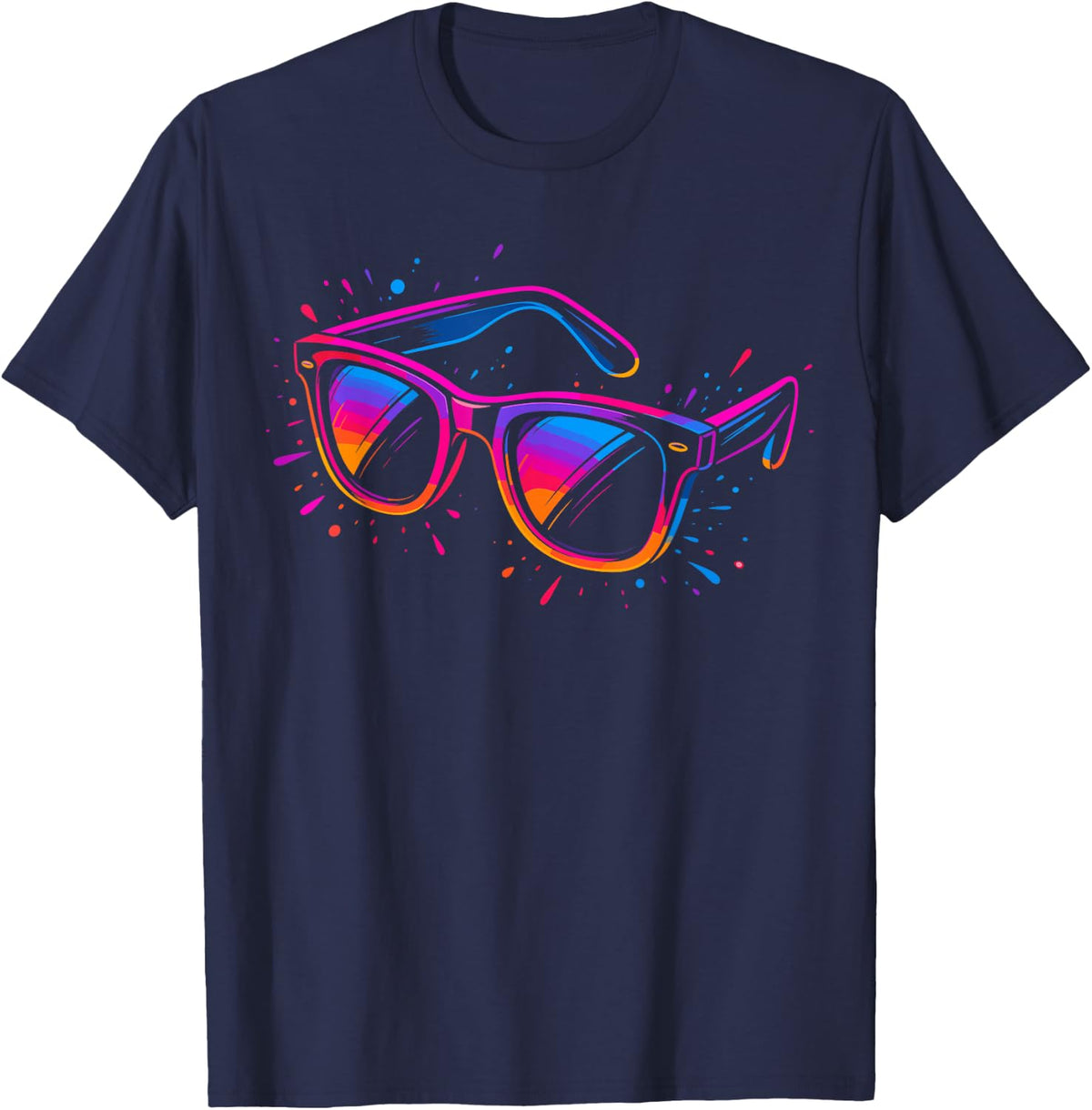 Retro 80s Sunglasses Summer Shades Artwork T-Shirt - Navy Blue