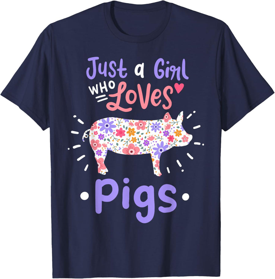 Pig Just A Girl Who Loves Pigs Gift for Pig Lovers T-Shirt - Navy Blue