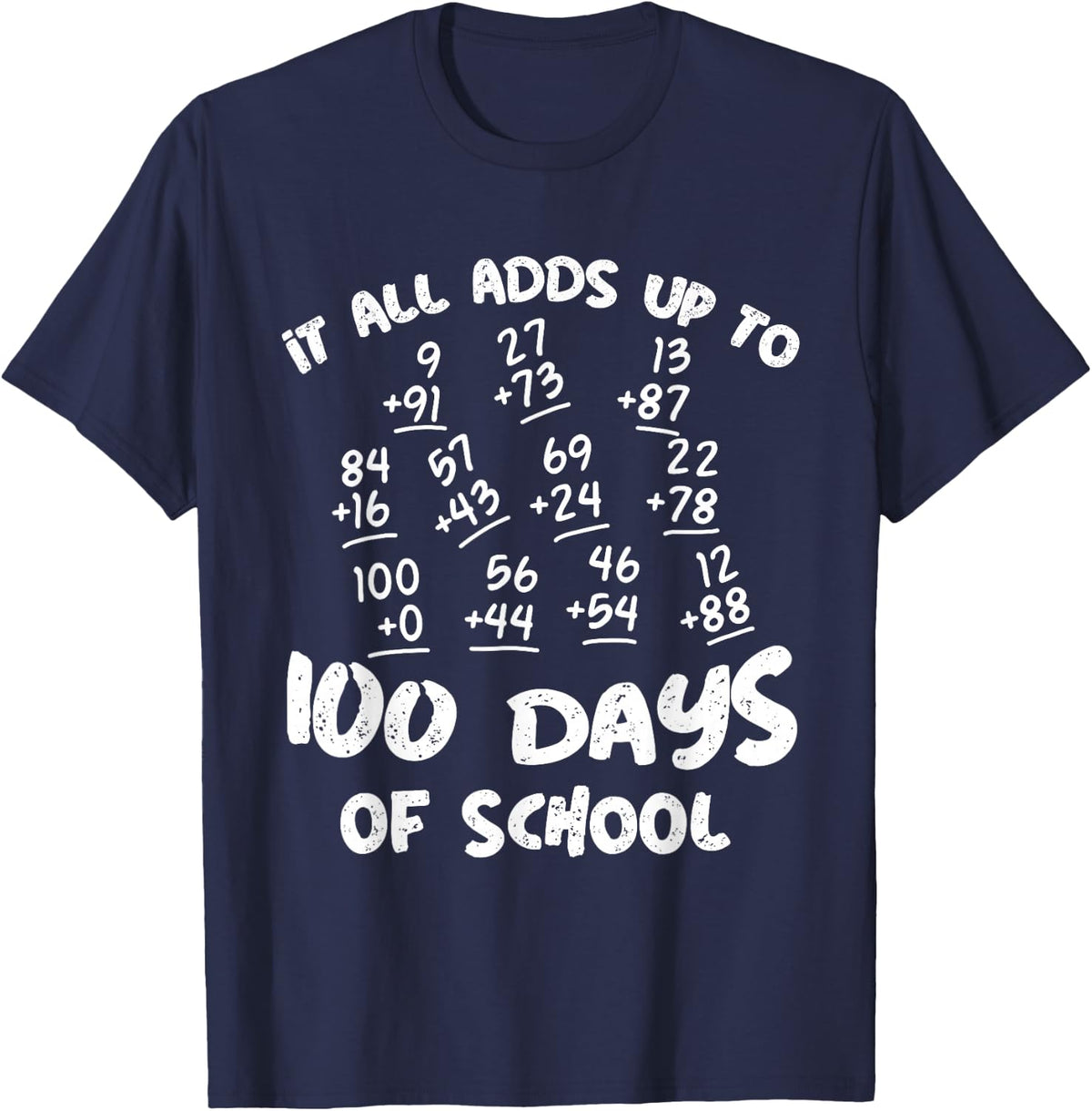 100 Days Of School Math Addition Formula 100th Day School T-Shirt - Navy Blue