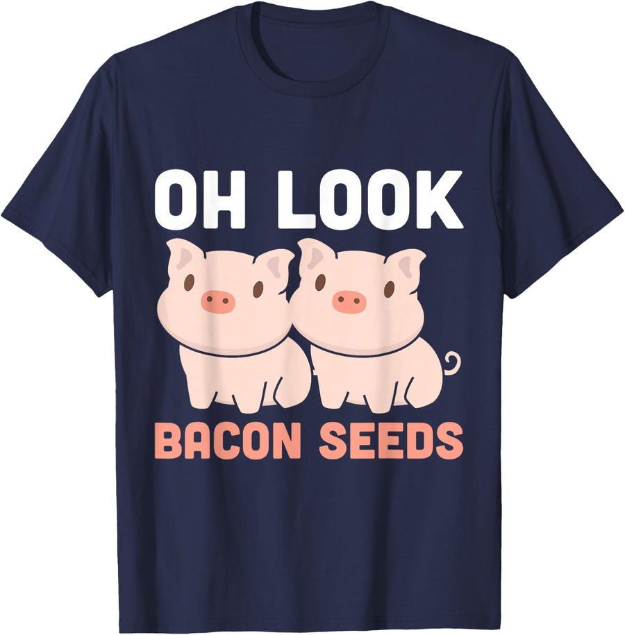 Funny Pigs Are Bacon Seeds Design for Pig Farmers T-Shirt - Navy Blue