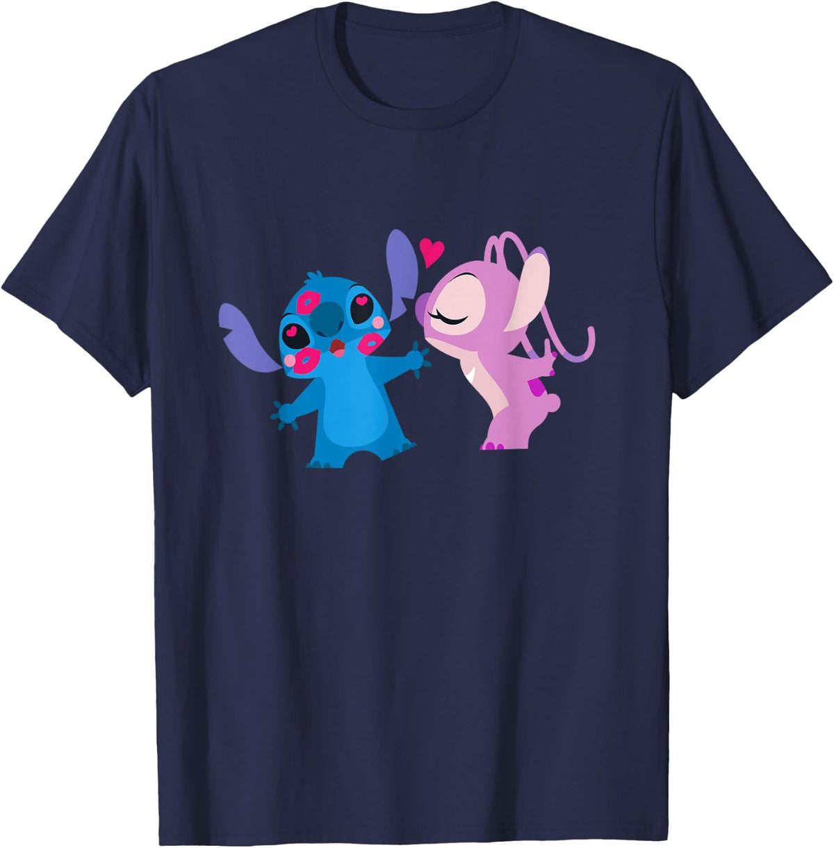 Disney Stitch and Angel Valentine’s Day Kisses T-Shirt - Navy Blue