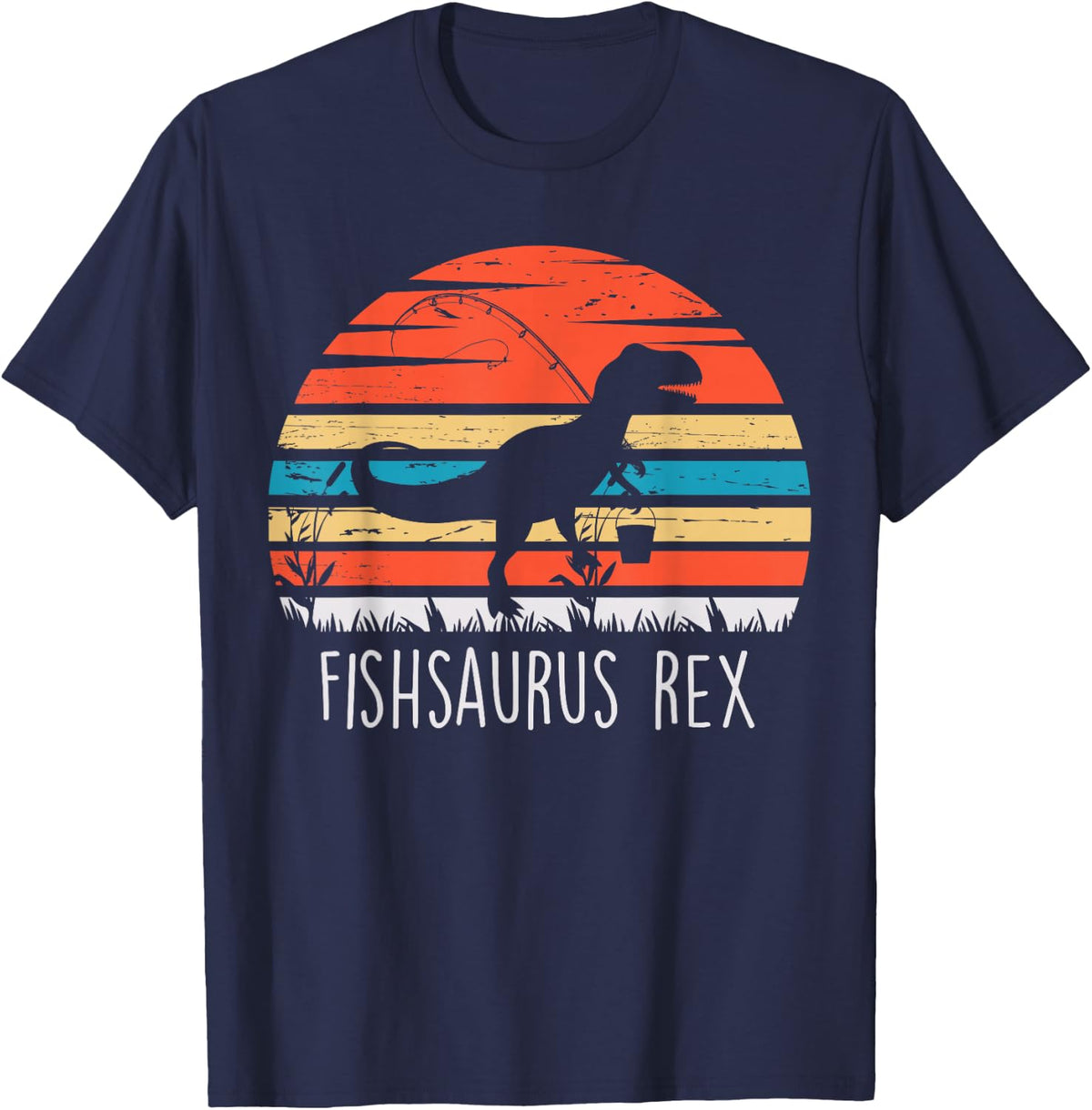 Fishing Gifts Shirt For Boys Fishsaurus T Rex Dinosaur T-Shirt - Navy Blue