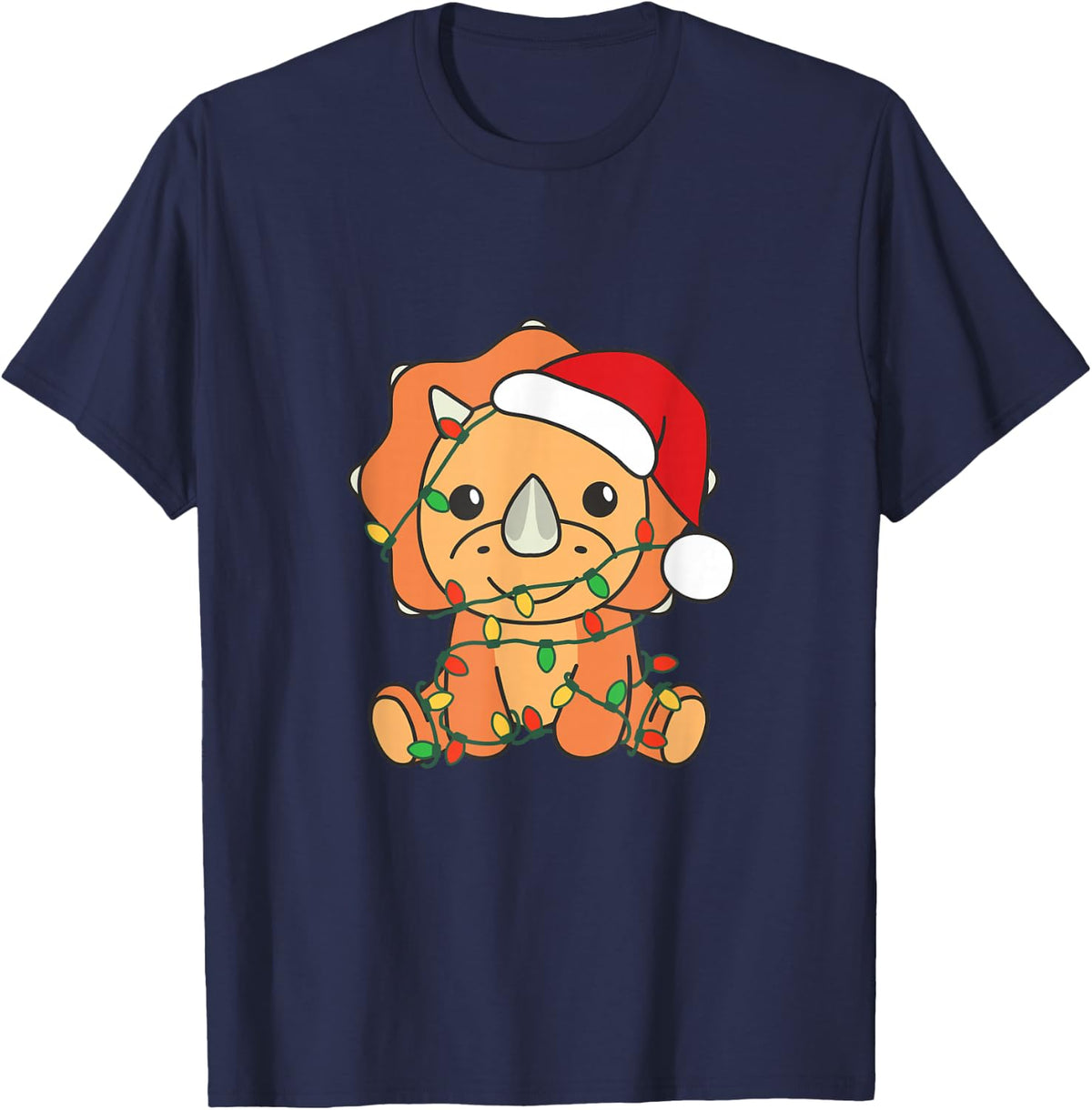 Triceratops Merry Christmas Winter Animals Triceratops T-Shirt - Navy Blue
