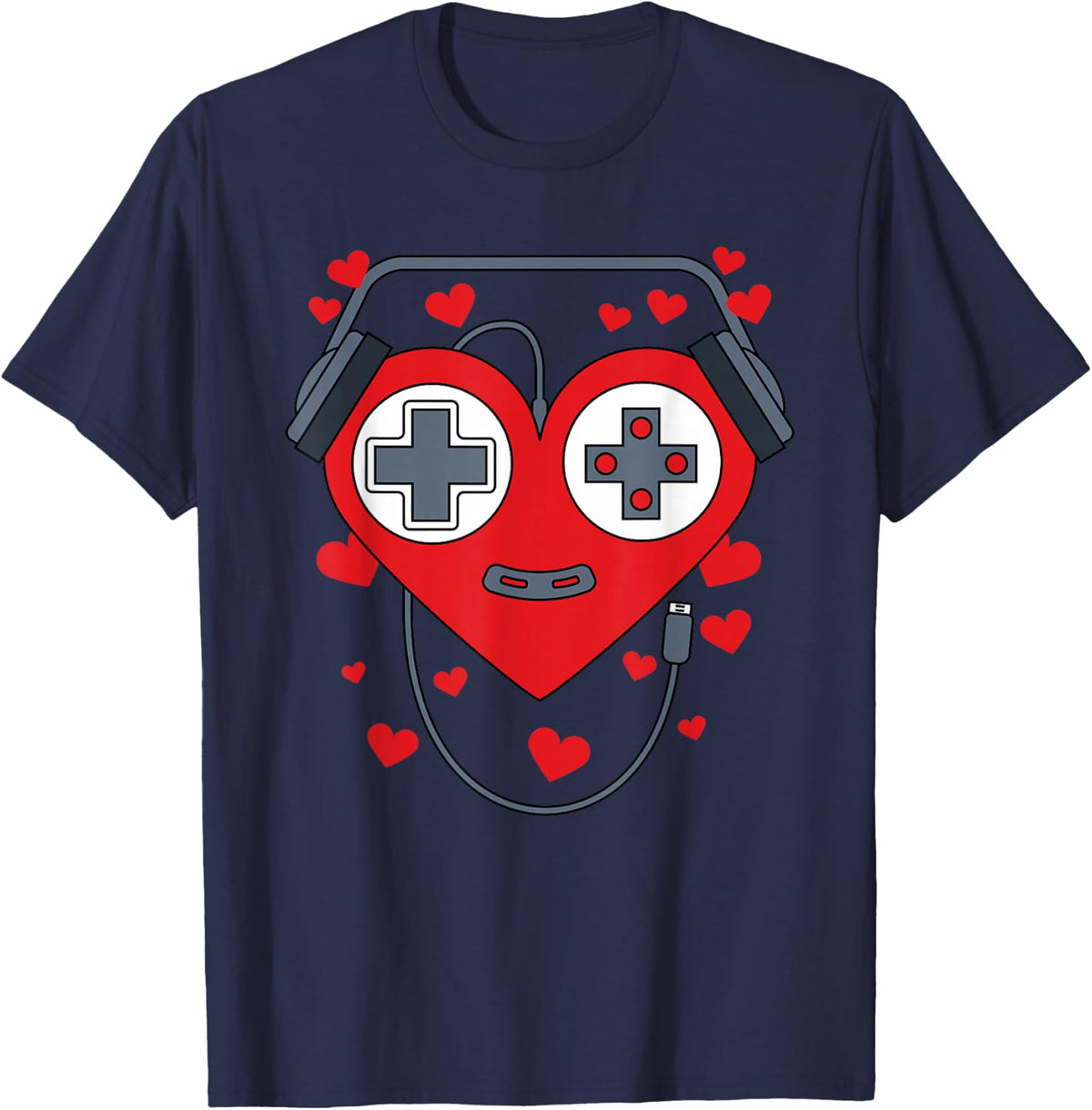 Gamer Heart Gift - Game Lover Men Kids Boys Valentines Day T-Shirt - Navy Blue