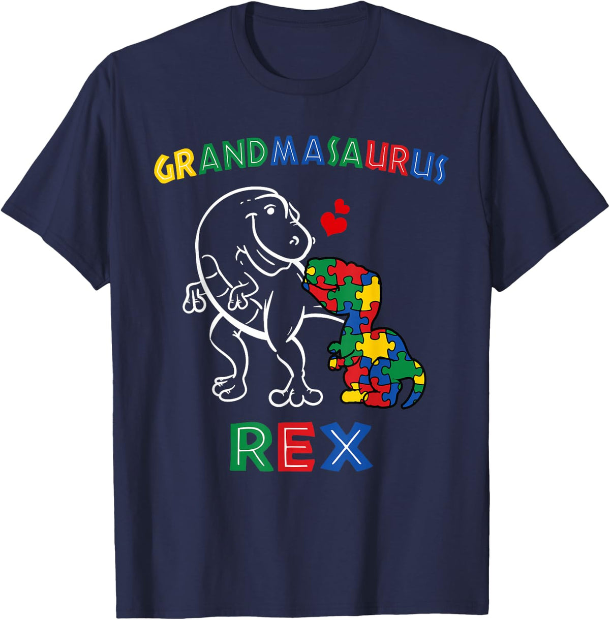 Grandmasaurus Autism Awareness Grandma Dinosaur Grandmother T-Shirt - Navy Blue