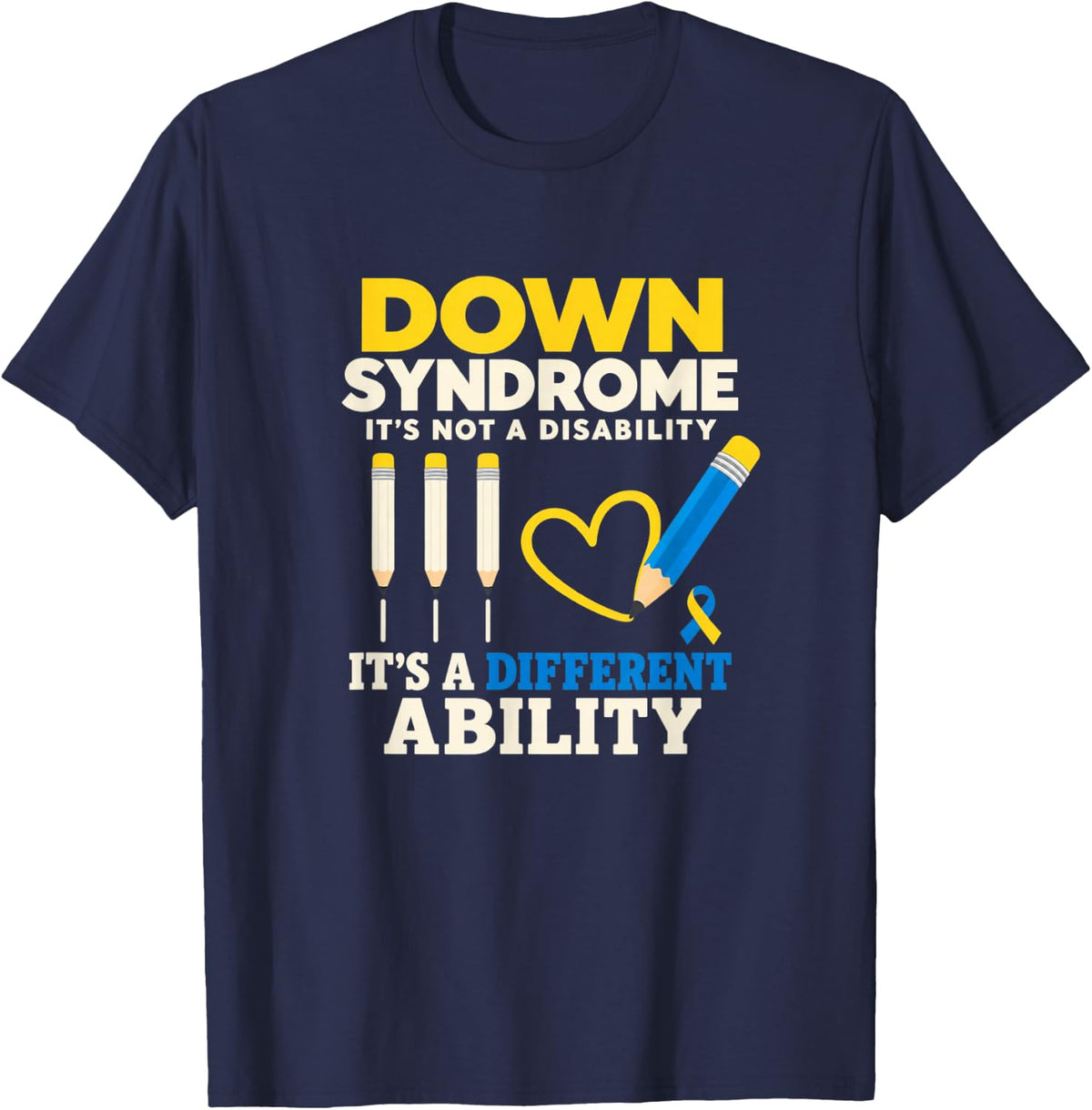 Down Syndrome Awareness Pencil Heart for Teachers T-Shirt - Navy Blue