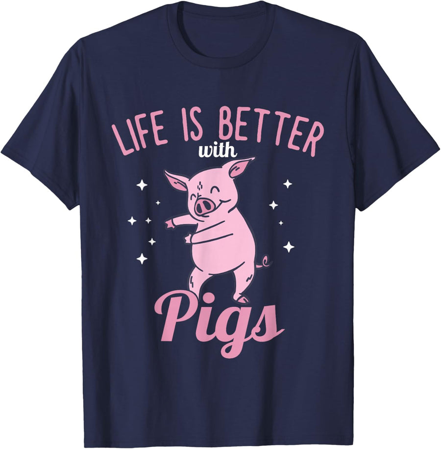 Pig - Life is better with Pigs T-Shirt - Navy Blue