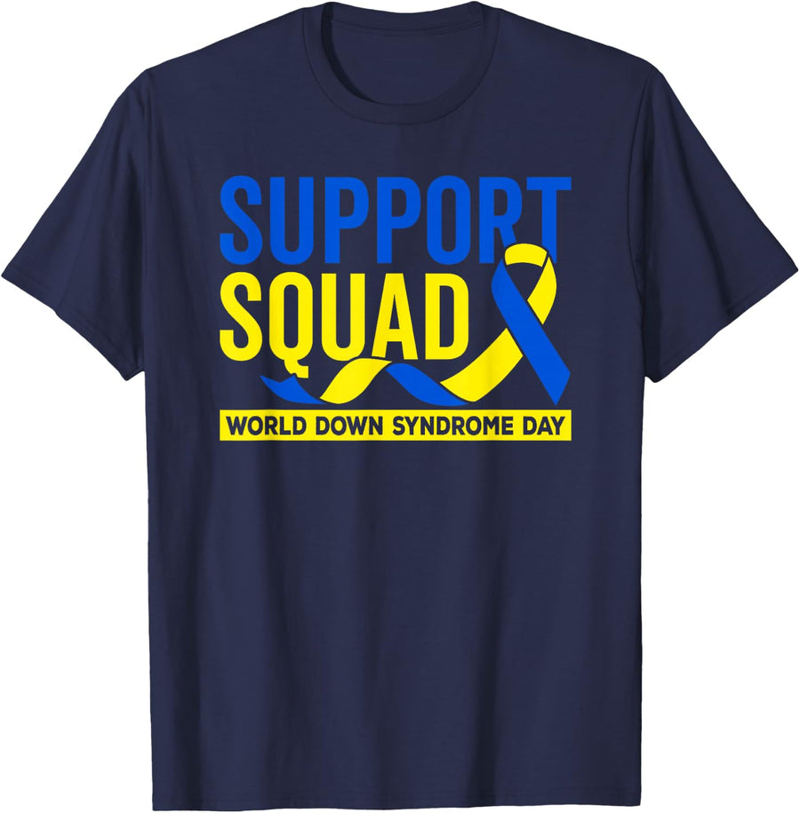 Support Squad Down Syndrome Awareness Month Blue Yellow T-Shirt - Navy Blue