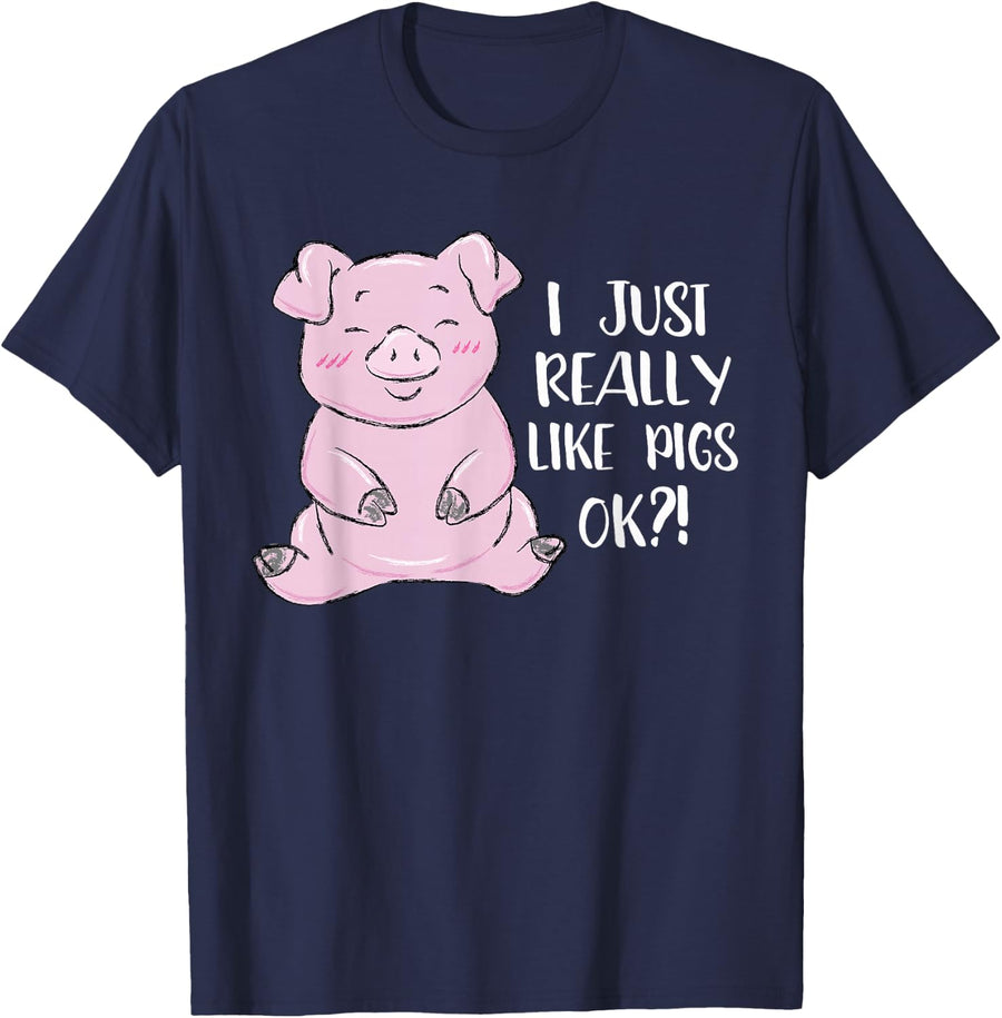 I really like pigs sweet piglet Girl love Pig Lover Girl T-Shirt - Navy Blue