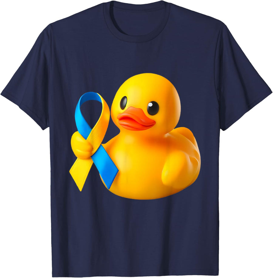 Rubber Duck Down's Syndrome Awareness Ducky Ribbon T-Shirt - Navy Blue
