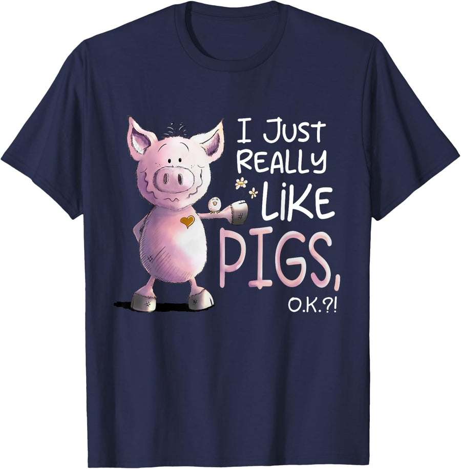 I Just Really Like Pigs OK for Pig Lover T-Shirt - Navy Blue