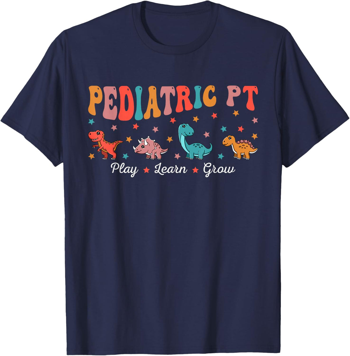 Pediatric Physical Therapy Shirt Retro Dinosaur PT Tee T-Shirt for Physiotherapist - Navy Blue