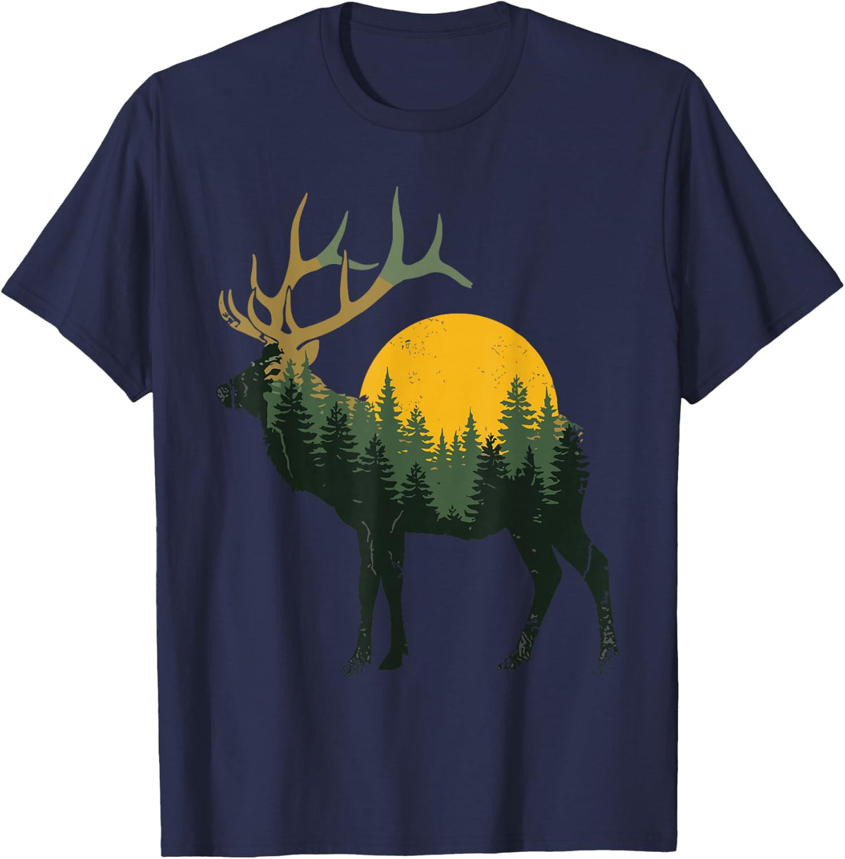 Forest Sunset Wildlife Hunting Outdoors Men T-Shirt - Navy Blue
