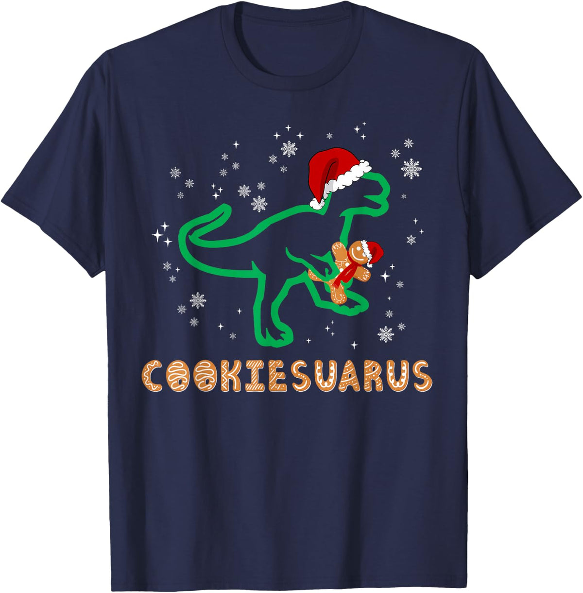 Cookiesaurus Christmas Dinosaur Rex Sugar Cookie T-Shirt - Navy Blue