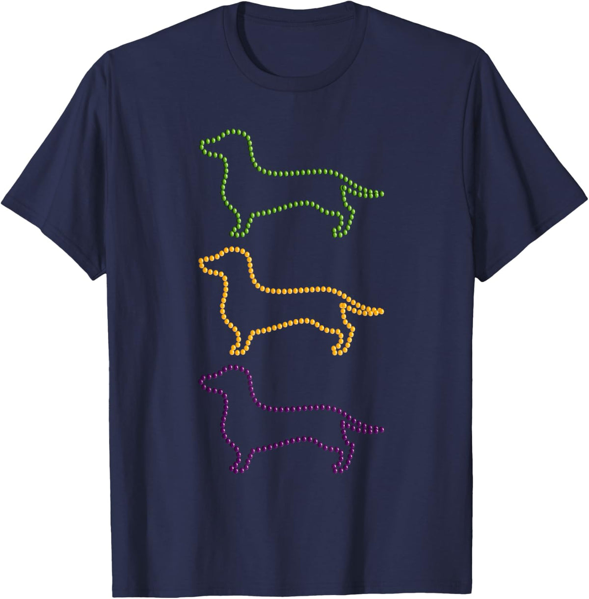 Dachshund Mardi Gras Beads, Wiener Dog Shirt, Weenie Dog T-Shirt - Navy Blue